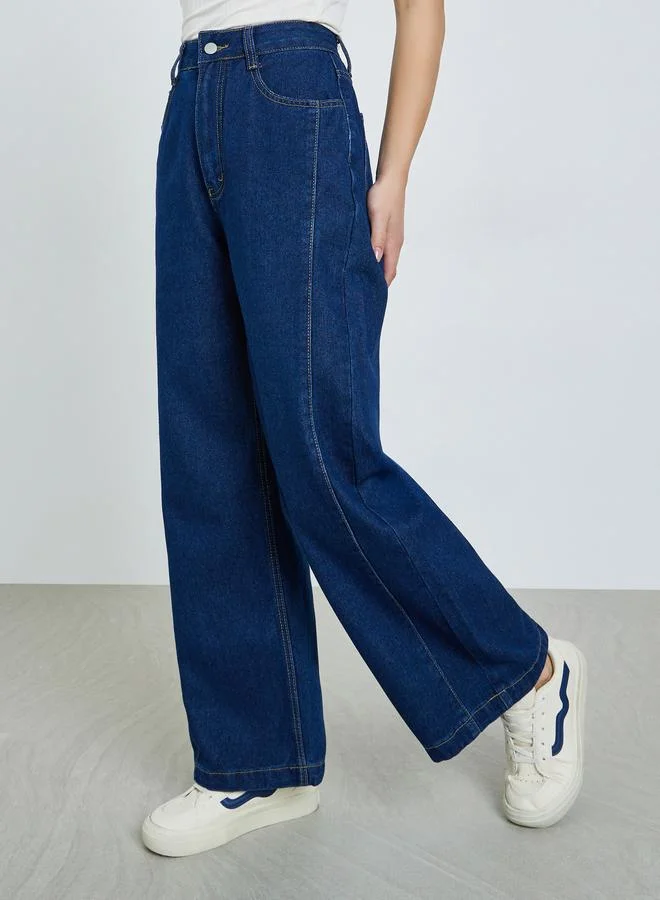 Styli Women Wide Leg Panelled Jeans
